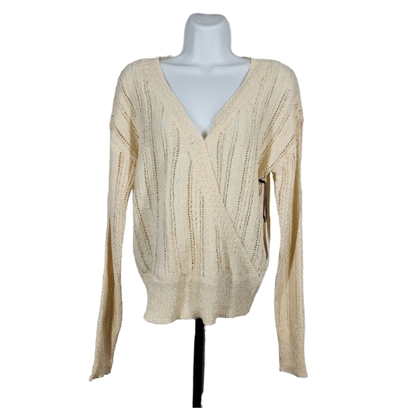 ASTR FAUX WRAP FRONT POINTELLE KNIT SWEATER - Picture 1 of 10